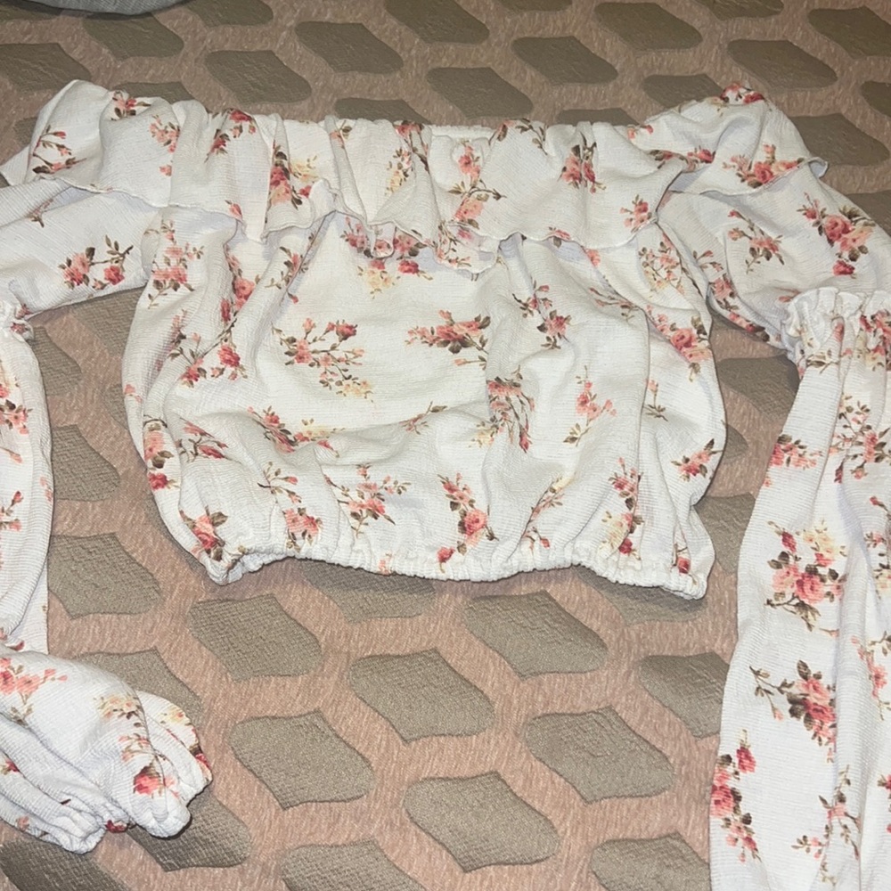 Forever 21 white floral off the shoulder crop top